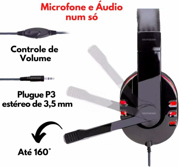 Fone de ouvido over-ear gamer Altomex A-302 vermelho e preto - Image 4