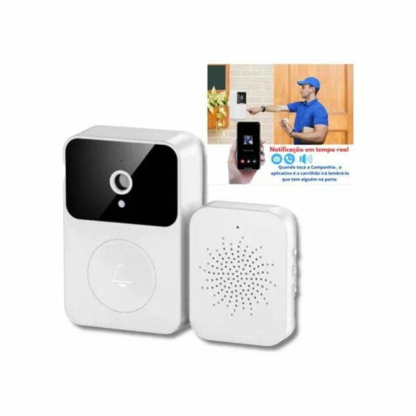 Campainha C/ Câmera Wifi Sem Fio Inteligente Interfone Áudio Branca - Image 3