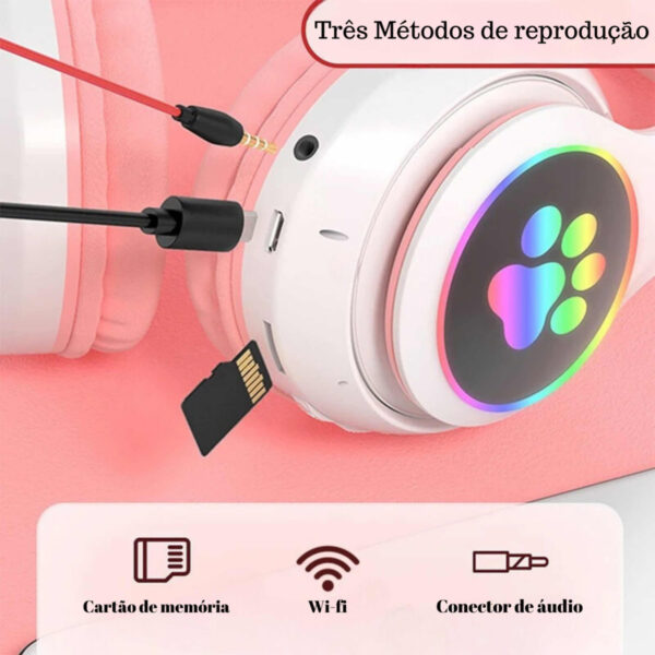 Fone De Ouvido Bluetooth Orelha Gatinho Infantil Led Sem Fio - Image 2