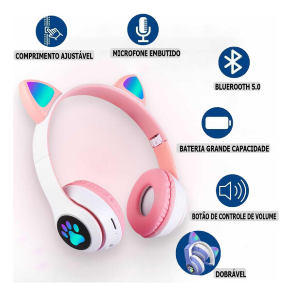 Fone De Ouvido Bluetooth Orelha Gatinho Infantil Led Sem Fio - Image 3