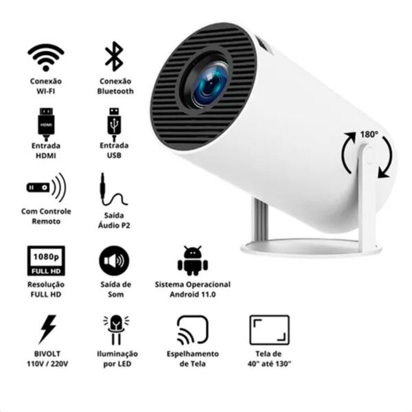 Mini Projetor Portátil Hy300 1080p Full Hd Android Cinema Bt